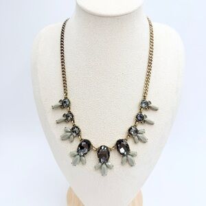 J.Crew Gold Tone Chain Necklace with Smokey Faceted Stones & Leaf Accents